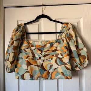 Abercrombie Puff Sleeve Printed Crop Top